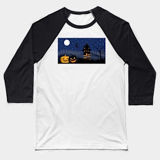 Halloween background with pumpkins, Graves, full moon, and bats stock illustration Baseball T-Shirt